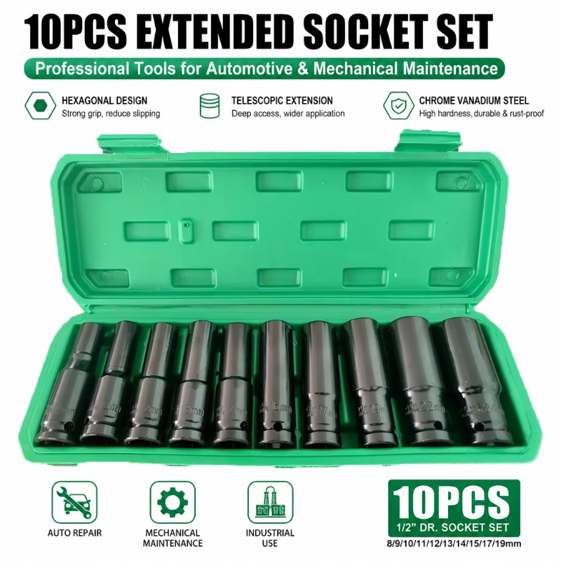 Car Workshop Tools And Equipment - 10Pcs Set Soket Impact Metrik 1/2