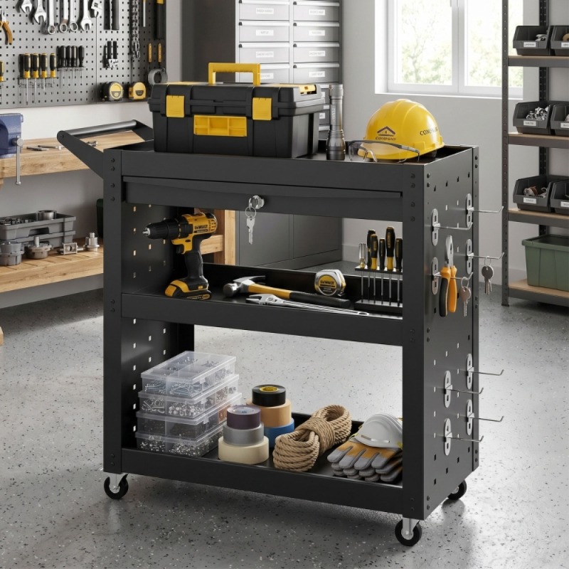 Troli perkakas dengan roda ter - Tools List For Workshop ulasan dan harga