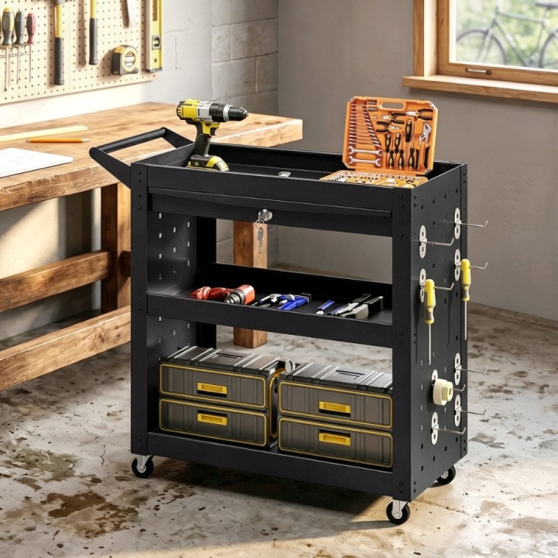 Troli perkakas dengan roda ter - Tools List For Workshop ulasan dan harga